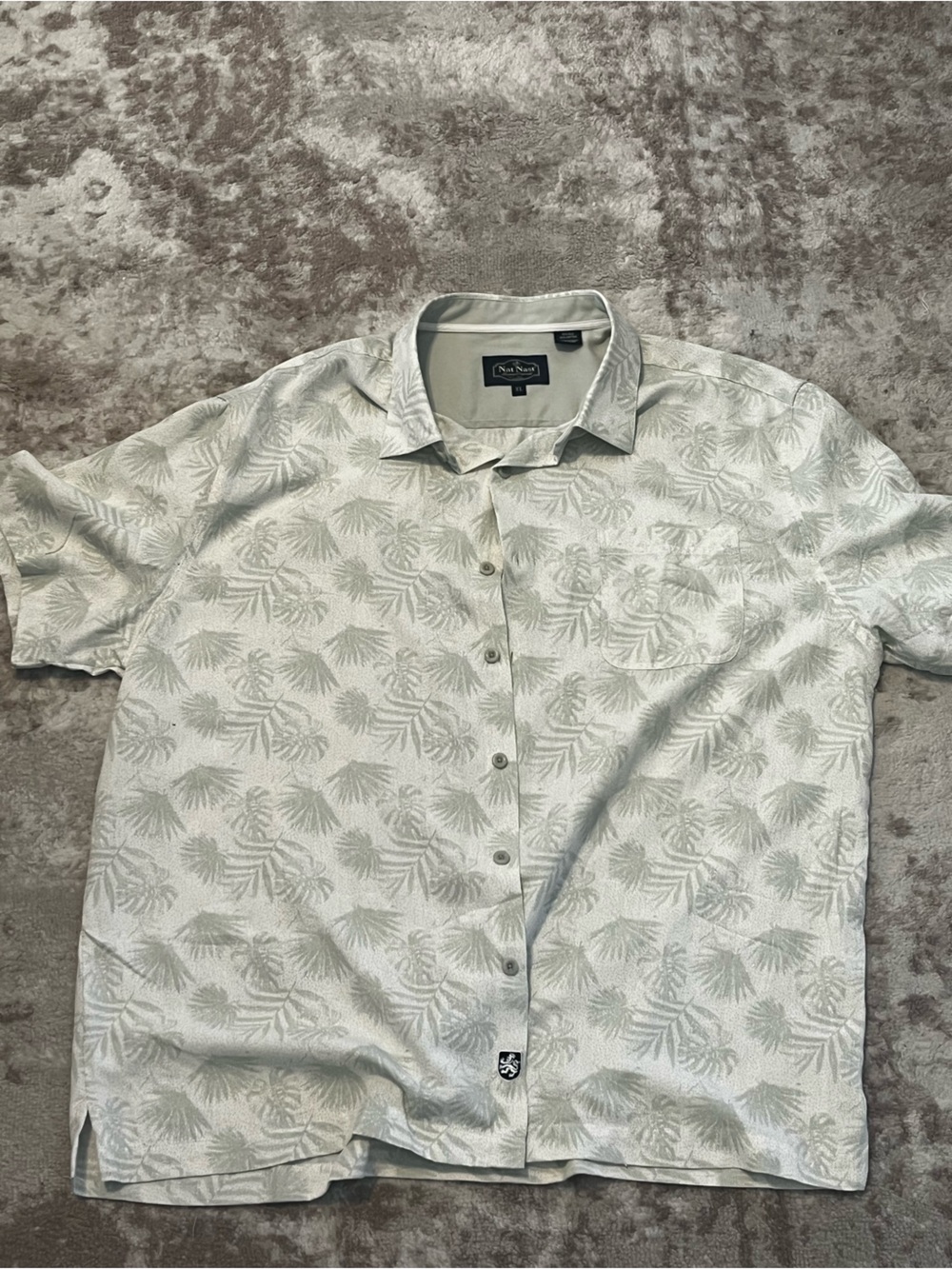 Nat Nast Luxury Originals Mens XL Silk Blend Palm Hawaiian Shirt Grey